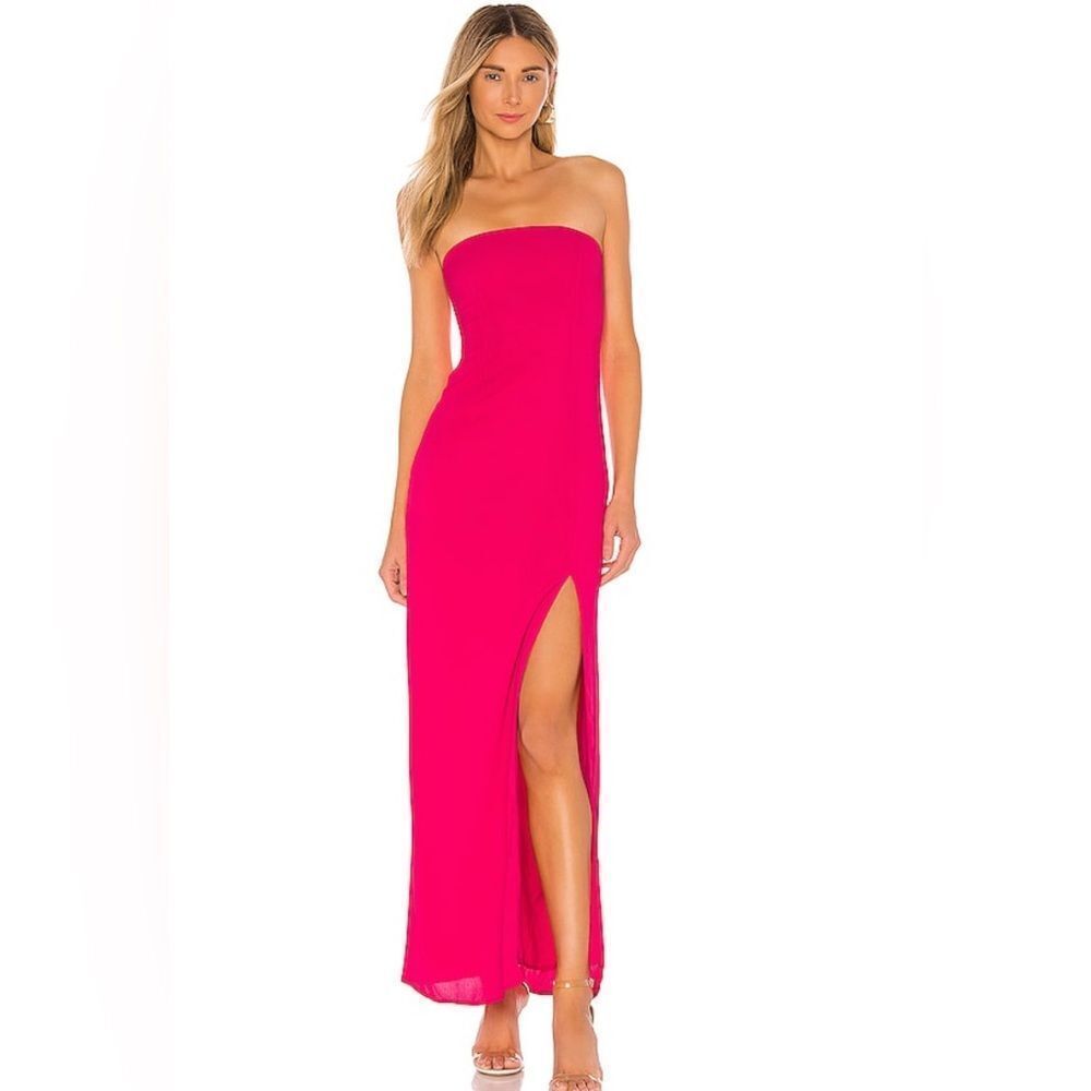 superdown Strapless Hot Pink Maxi Dress with Thigh Slit
